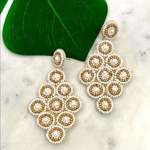 White and Gold Handmade Beaded Earrings